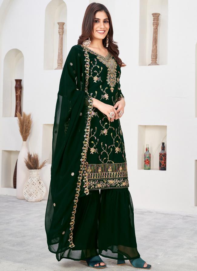 Georgette Green Festival Wear Embroidery Work Sharara Suit